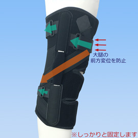 後十字靭帯損傷に併発した内側半月板損傷の膝サポーター｜ニーケアー・ＰＣＬ（側面）